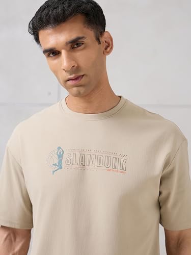Image of TECHNOSPORT Men's Typography Printed T-Shirt ELASTOPLUS Quick Dry Slim Fit Round Neck Sports Tee for Gym Running Casual Wear UPF50+ Anti Odour