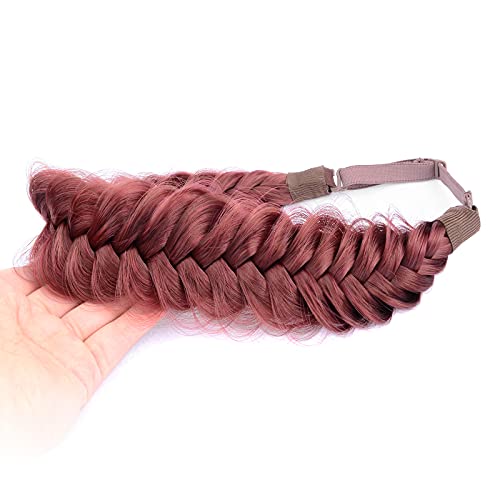 Gledola Messy Synthetic Hair Braided Headband Classic Chunky Wide Plaited Headband for Women Girl Beauty (Burgundy) - Image 3