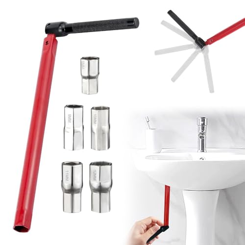 LUFEIS Tap Spanner, Faucet Installation Tool with 5pcs 8-12mm Nut Kit, Adjustable Tap Spanner Set for Bathroom Kitchen Sink Tap, Box Spanners for Taps, Multifunctional Pipe Repair Wrench