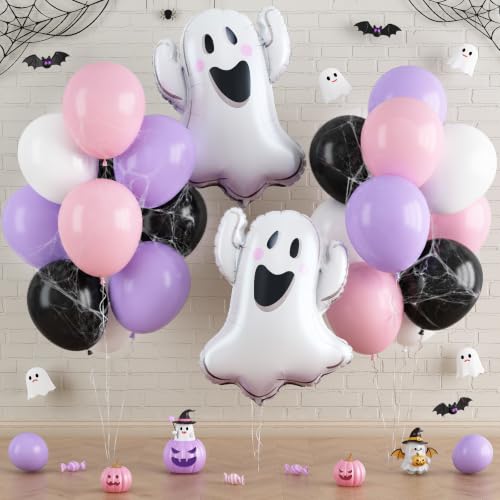 Image of Halloween Balloons Pastel Pink Black Purple Cute Ghost Balloons Party Decor