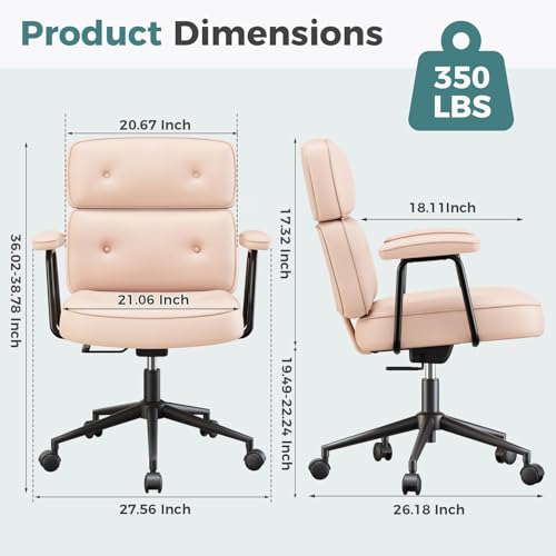 Image of Ergonomic Home Office Desk Chair, PU Leather Computer Chair with Lumbar Support, Adjustable Height, 360 Swivel Rolling Wheels, Executive Task Chair for Office, Gaming, Meeting Room, Pink