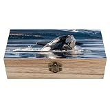 RLDOBOFE Orca Killer Whale - Scatola portaoggetti in legno con coperchio incernierato, per gioielli, artigianato e regali, scatola dei ricordi decorativa, piccola scatola portaoggetti per decorazioni