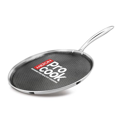 MILTON Pro cook Triply Hexa Tech Induction Stainless Steel Tawa 28 cm Silver Honeycomb Non-Stick Structure SturdyHandle Food Grade Flame & Hot Plate Safe