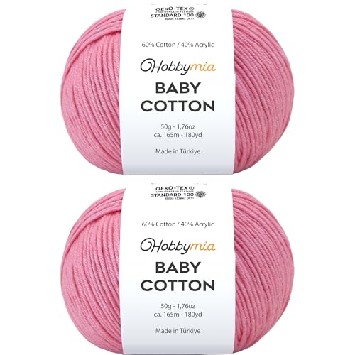 Image of Baby Cotton Blend Yarn - Soft Sport Weight Yarn for Crochet & Amigurumi - 50g /180yds - 60% Cotton 40% Acrylic - Ideal for Baby & Knitting Proj.(Muted Pink, 2 Balls)