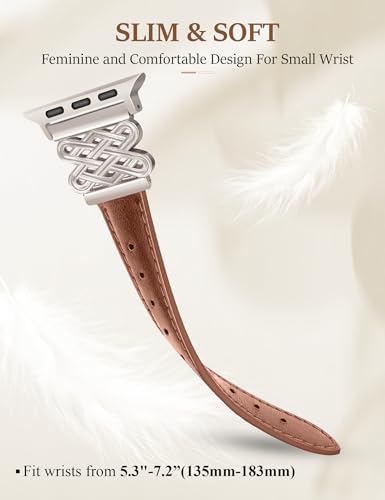 Image of Newlibery Leather Band for Women Slim Dressy Bands Compatible with Apple Watch 38mm 40mm 41mm 42mm 44mm 45mm 49mm, Designer Interlock Buckle Strap for iWatch Series 10 /9 /8 /7 /6 /5 /4 /3 /2 /1 /SE /Ultra