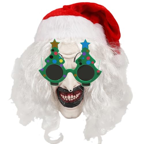 Eojpdji Máscara terrorífica para adultos, disfraz de navideño,Accesorios para disfraces con gafas - Accesorio de terror navideño, accesorios para disfraces navideños, tocados, accesorios para
