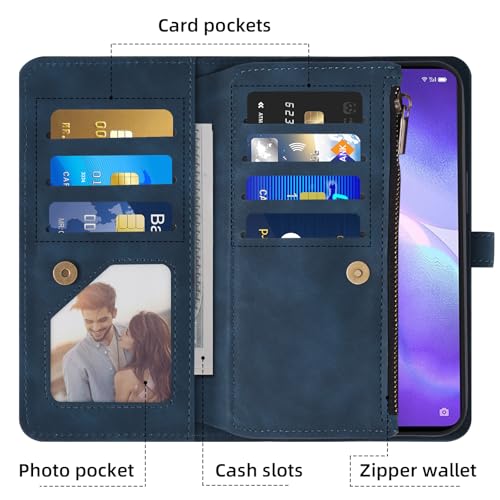 Coque Oppo Find X3 Lite Portefeuille avec Cordon Chaîne Bleu - 4