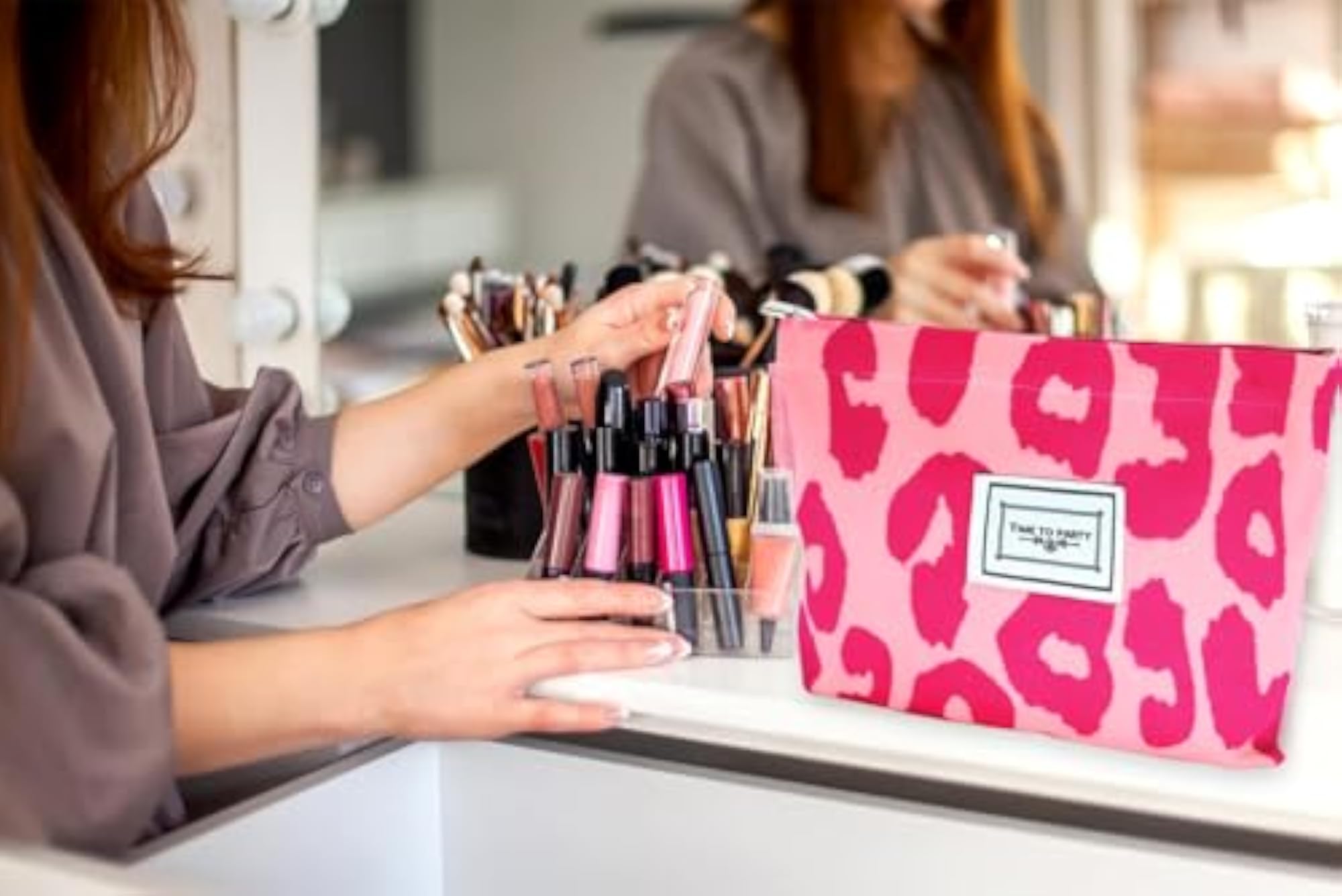 Pink Leopard Makeup Bag for Women