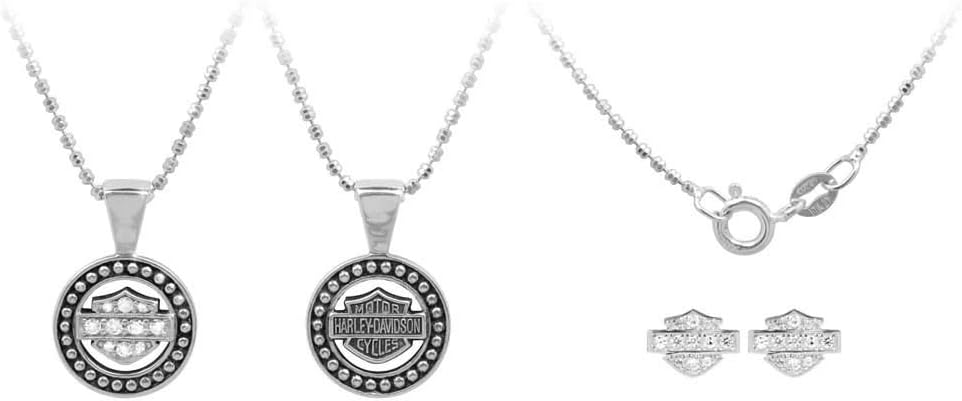 Harley-Davidson Women's White Crystal B&S Necklace & Earring Set HDS0002-18