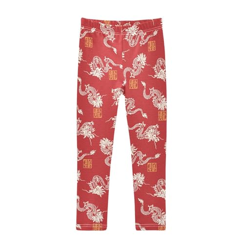 Traditional Dragons Girls Leggings,Workout Leggings for Girls Toddler Athletic Leggings Size for 3-10T