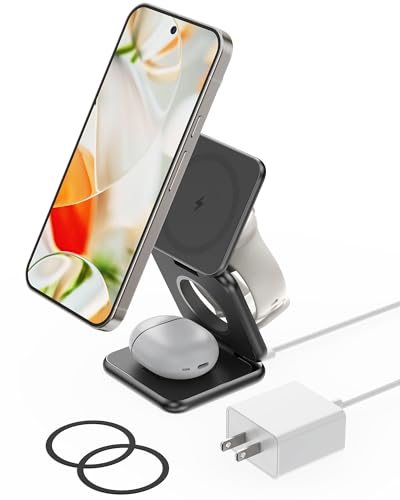 KU XIU 3 in 1 Foldable Wireless Charger for Google Pixel Watch 3/2,Magnetic Wireless Charging Station for Pixel 10 Pro XL/10 Pro Fold/10/9/8/7/6 Pro,for Pixel Buds (Not for Pixel Watch 4/1)