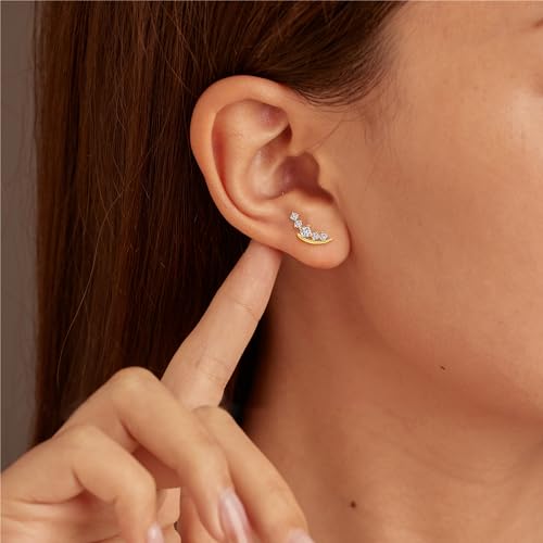 IPEPPY Gold Moon Ear Crawler Earrings for Women Dainty 925 Sterling Silver Small Crescent Cartilage Climber Earring Cubic Zirconia Hypoallergenic Stud Earring Graduation Jewelry Gifts to Daughter (Gold) by IPEPPY - Image 3