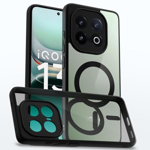 Image of Outlouders Back Cover for iQOO 13 5G Compatible with Mag-Safe | Shockproof Design | Hard Transparent Back Case (Black Mag-Safe)