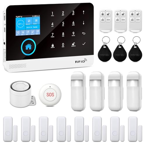 YBJ 21-Piece-Kit WiFi Alarm System for Home Security, DIY 4G Smart Home Security System, Wireless Home Alarm System with APP Control, Motion Detector, Door Window Sensor, Siren,Work with Amazon Alexa