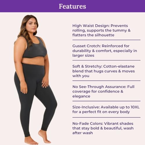 Image of Adira | Plus Size Leggings for Women | Plus Size Leggings for Women | High Waist | Ankle Length | Soft Cotton & Elastane Blend | Non-See-Through | Gusset Crotch Prevents Ripping