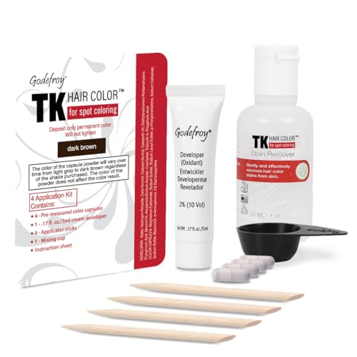 Godefroy Hair Color TK 4 Application and 1 oz Coloring Stain Remover Combo, Complete Coverage of Gray Hair Roots, Salon Quality Results - Dark Brown