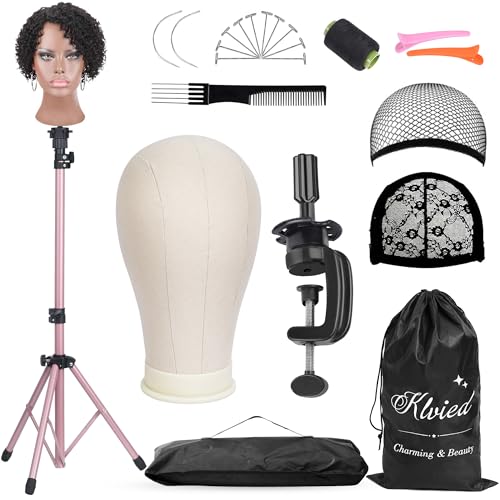 Klvied Reinforced Wig Mannequin Stand with Head Set, Rose Gold