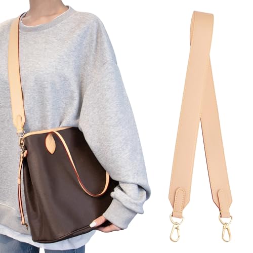 Image of Genuine Vachetta Leather Shoulder Bag Strap Crossbody Replacement for Neverful Tote Bag(APRICOT-Width:1.5in&Length:37.8in)