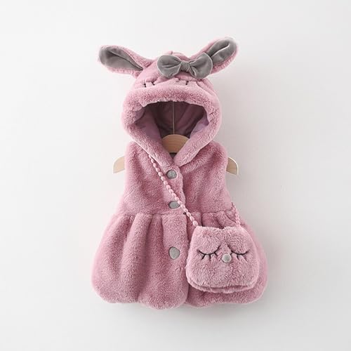 Winter Warm Fleece Coat Tops 2024 Girls Winter Rabbit Ears Hooded Sleeveless Vest Coat Button Plush Jacket Coat Tops2