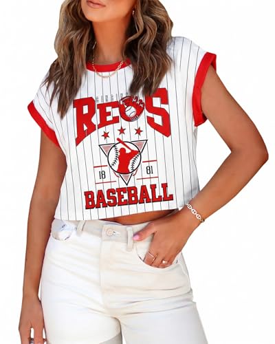 Image of Baseball Shirts Women Baseball Mom Tshirt Funny Ballgame Graphic Tee Game Day Fan Gift Casual Short Sleeve Crop Tops