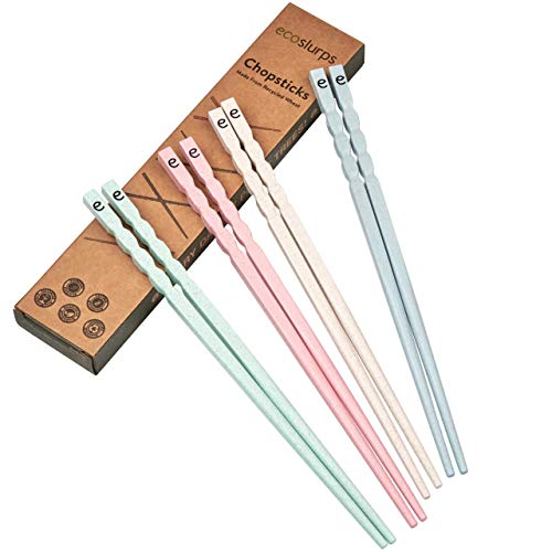EcoSlurps Reusable Chopsticks - 4 Pairs of Reusable Plastic Chopstick in Gift Packaging - British Brand - Dishwasher Safe Alternative to fibreglass, Wood & Metal Chopsticks