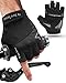 Fahrradhandschuhe, Fingerlos Radsporthandschuhe Unisex, rutschfeste Fahrrad Handschuhe, Stoßdämpfende Mountainbike Handschuhe, Halbe Finger Sporthandschuhe für Herren Damen, MTB, Sommer,Schwarz+L