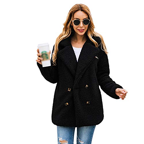 Women\'s Fleece Open Front Coat Sherpa Jacket Warm Winter Faux Fur Shearling Outwear with Pockets (Black,Xxl)