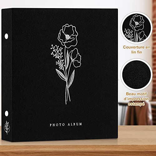 Lanpn Self Adhesive Photo Album Scrapbook 80 Pages, Linen Photos Albums DIY Sticky Magnetic Pages holds 4x6 5x7 A4 A5 Picture for Family Wedding Birthday (Large-40 Sheets/80 Pages, Black)