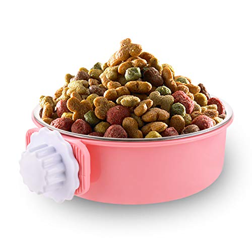 Crate Dog Bowl Removable Stainless Steel Water Food Feeder Bowls Cage Coop Cup for Cat Puppy Bird Pets (Large, Pink) - Thumbnail 2