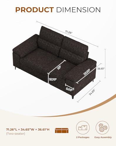 Image of Upvilla 71.25 inch Modern Sofa Couch for Deep Seat Sofa Living Room(Dark Gray)