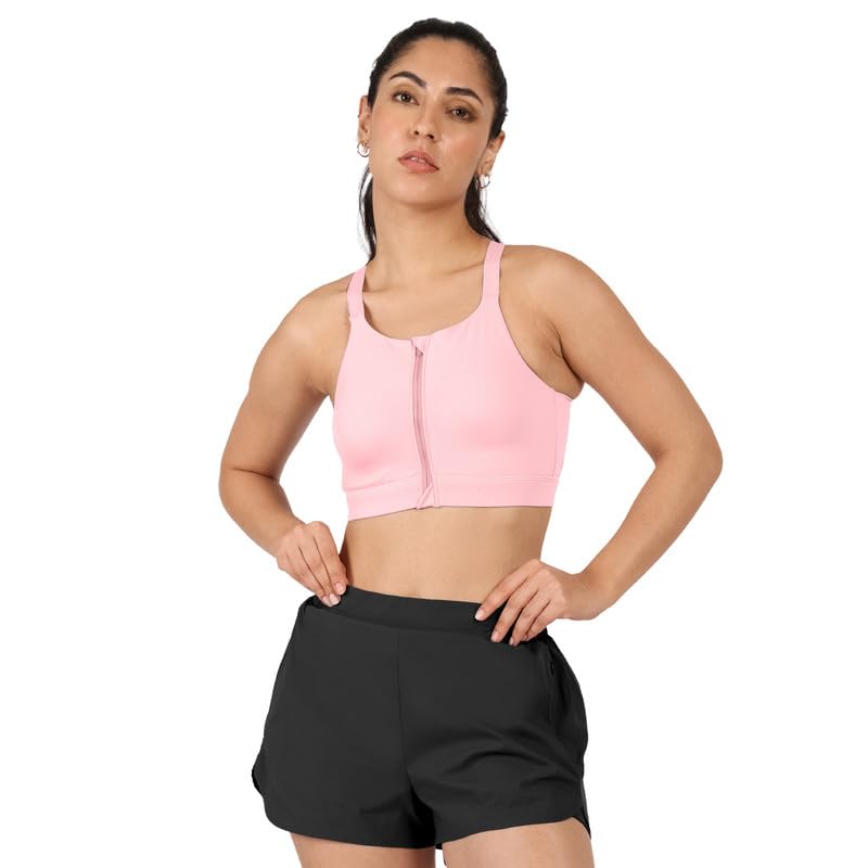 Image of BlissClub Zip-Up Sports Bra | Front Zip Closure | Attached Hook for Extra Support | Adjustable Straps | Removable Cups
