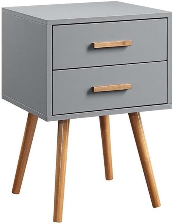 Convenience Concepts Oslo 2 Drawer End Table 15.75" - Mid-Century Modern, Minimalist Side Table with Storage Drawers for Living Room, Family Room, Bedroom, Gray/Natural