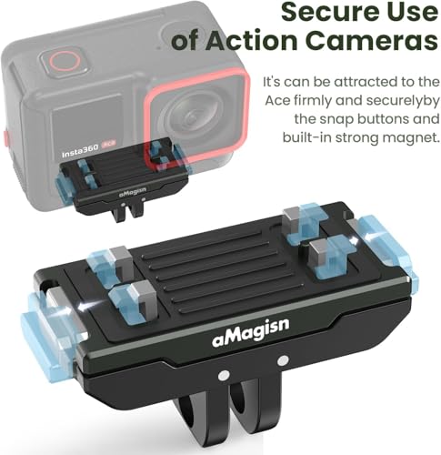 Image of Premium Aluminum Magnetic Quick Release Mount Adapter for Insta360 X5, Ace Pro 2, Ace Pro & Ace - CNC Metal Snap-On Base with Secure Dual Lock, Universal 2-Prong Mount