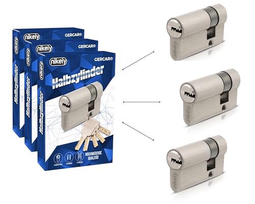 GERCAR Lot de 3 demi-cylindres Pro à fermeture identique 30/10 pour porte de garage - Demi-cylindre profilé avec 15 clés - Serrure de porte de garage de 40 mm - 3 cylindres - Longueur : 40 mm, A : 30