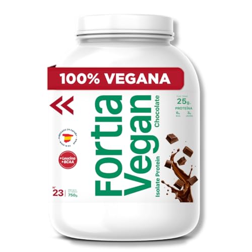 FORTIA Proteina Vegana en Polvo 24.9g/dosis Sabor Chocolate | Proteína Isolada Vegetal Guisante, Arroz + BCAA | Vegan Isolate Protein Sin Gluten, Sin Lactosa, Sin Soja| Protein Powder 750 g