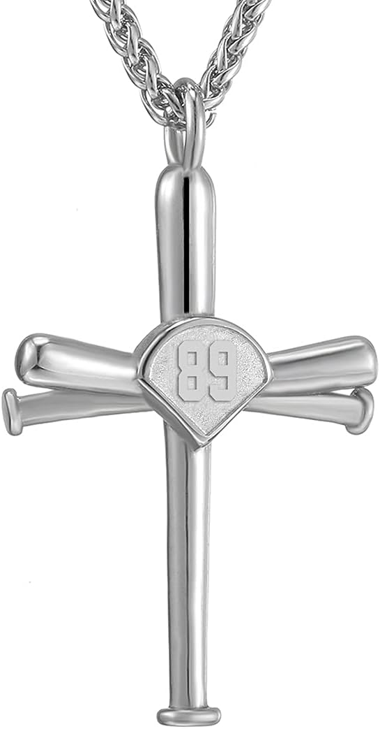 Baseball Necklace for Men,Sports Baseball Cross Pendant Necklace with Number for Athletes Stainless Steel Baseball Cross Chain for Boy
