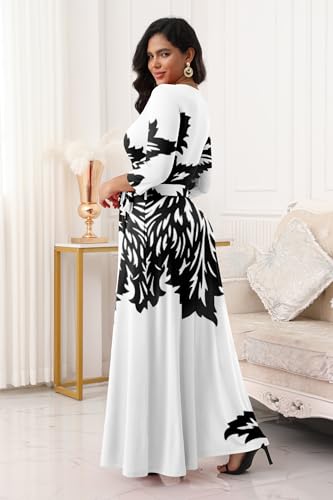 Image of FANDEE Plus Size Maxi Dress for Women Casual Summer Sundress V-Neck 3 /4 Sleeve