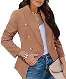 CZIMOO Blazer Damen Elegant Langarm Open Front Anzüge Jacken Business Revers Cardigan mit Knöpfe Casual Jacken Damen Blazer Kamel L