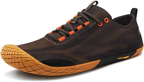 TSLA Men's Trail Running Minimalist Barefoot Shoe, Baretrek(bk32) - Brown & Orange, 10