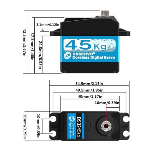 Image of ZOSKAY Servo Motor 45KG high Torque Coreless Motor servo Metal Gear Digital and Stainless Steel Gear servo arduino servo for 1 /8 1 /10 1 /12 RC Car (Blue /45KG 270 Degree)