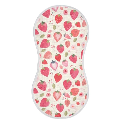Simple Minimalist Peach Strawberries Cotton Muslin Burp Cloth Easy Care Milk Spit Up Cloth for Unisex Set of 2, 22x11in2