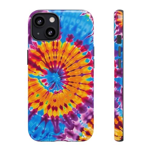 Coque iPhone 13 rigide brillante à motif spirale tie-dye bleu
