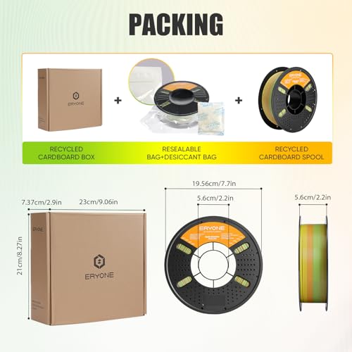 Image of ERYONE Matte PLA Lite Rainbow 3D Printer Filament, Moss Ochre Color Changing Filament 1.75mm, Multicolor PLA for 3D Printing, Gradient 1KG Spool (2.2 lbs) Fit Most FDM Printers