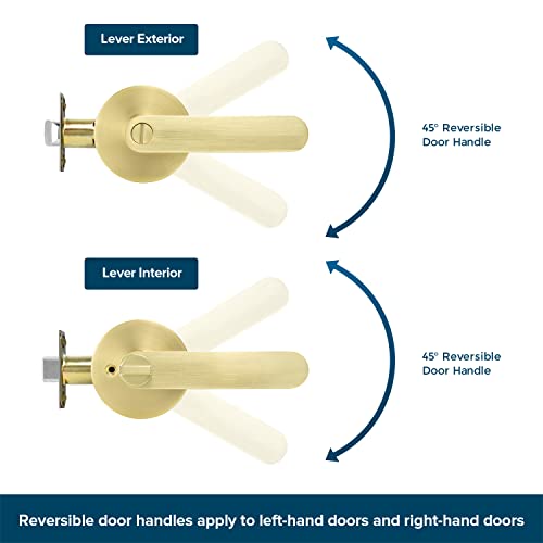 Leydebong 1 Pack Privacy Door Lock Door Handle Lever Keyless Door Knob For Bathrooms Indoor Door Levers Reversible For Interior Use, Satin Brass Finish #TOP4