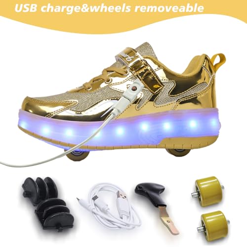 Girls Roller Shoes LED Lights Up Sneakers with Wheels Removable Lightweight Roller Skates Boys Beginners Trainers Skate Comfortable Sports Footwear Athletic USB Charge Sneaker Kids Gifts2