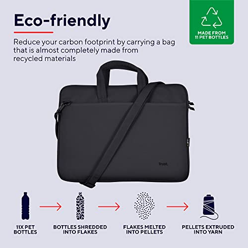 Trust Bologna Slim Eco Borsa per Laptop fino a 16", Borsa per Laptop Sostenibile in Plastica Riciclata, con Tracolla, Custodia per Viaggio, Lavoro, Ufficio, Scuola - Nero - Immagine 1