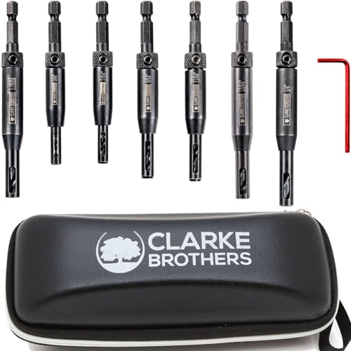 Image of Clarke Brothers Self-Centering Drill Bit Set – 8-Pack Assorted Sizes Center Drill Bit Set with Hex Key and Zippered Case – Heavy-Duty Steel Drill Bits for Wood Working, Hinges, Hardware