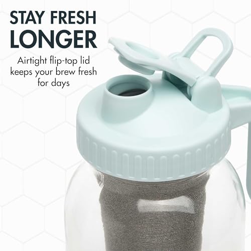 Primula Cafeteira gelada Mason Jar com filtro de aço inoxidável e tampa fácil, jarra de vidro duráve