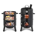 VINGLI Upgraded 18 Inch Vertical Charcoal Smoker, Multi-Layer Round Grill with Thermometer & Chimney, Heavy Duty Outdoor BBQ Smoker for Patio Parties, Backyard Cooking