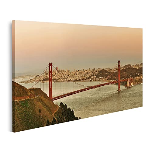 Cuadro sobre lienzo Puente de Puerta Dorada Panorámica Al Atardecer En San Francisco Como El Famoso Monumento Mural Póster Impresión Imágenes
